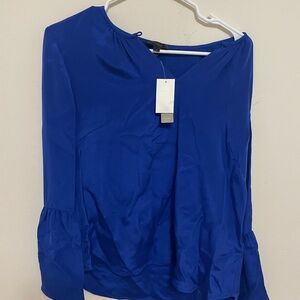 J. Crew Blue Pleated Ruffled 3/4 Sleeve Blouse